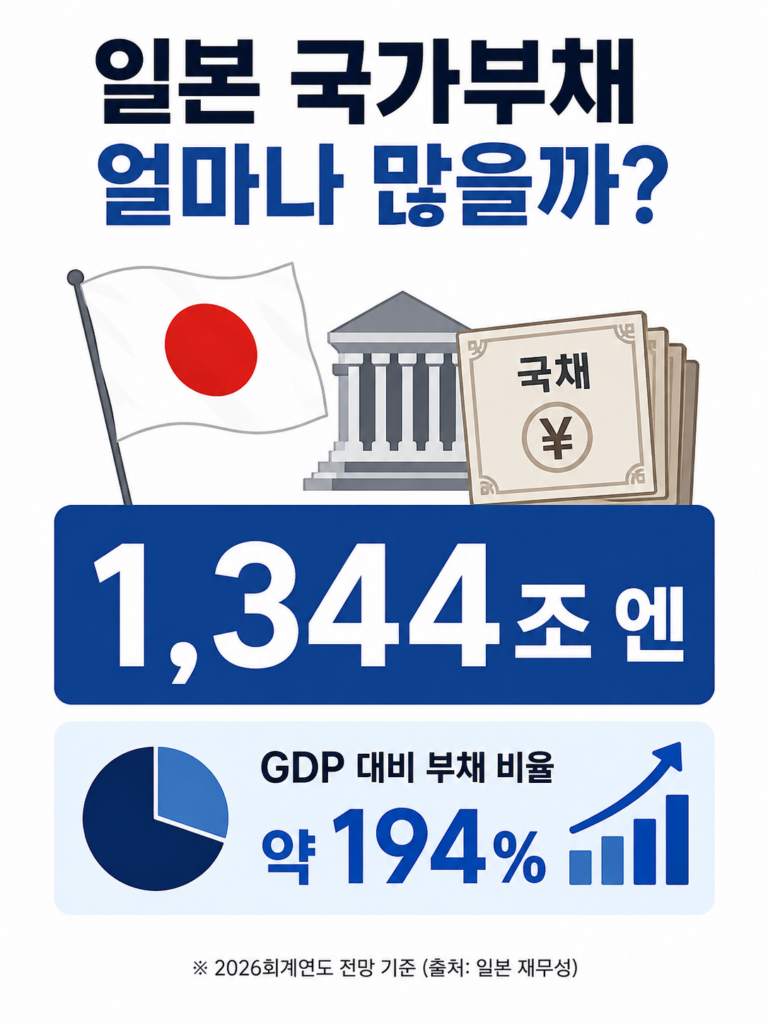 일본 국가부채 1344조 엔 GDP 대비 부채 비율
